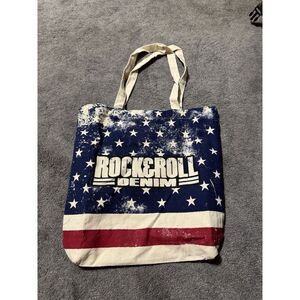 Rock & Roll Denim Tote Bag Shopping Cloth Lightweight Red White and‎ Blue
